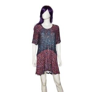 LOGO BY LORI GOLDSTEIN PINK BLUE LEOPARD TUNIC SIZE MEDIUM